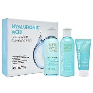 Набір засобів догляду за шкірою FarmStay Hyaluronic Acid Super Aqua Skin Care 3 Set з гіалуроновою кислотою (8809426959457) краща модель в Черкасах