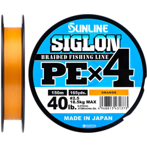 Шнур Sunline Siglon PE х4 150 м # 2.5/0.270 мм 18.5 кг Помаранчевий (16580937) рейтинг