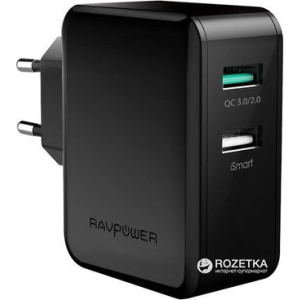 Мережевий зарядний USB-пристрій RAVPower Quick Charge 3.0 RP-PC006BK