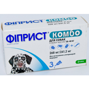 Краплі від бліх та кліщів KRKA Фіприст Комбо на холку 3 піпетки по 2.68 мл для собак масою тіла 20-40 кг (3838989645564) в Черкасах