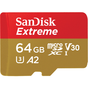 SanDisk microSDXC Extreme V30 64GB C10 UHS-I U3 + SD адаптер (SDSQXA2-064G-GN6AA)