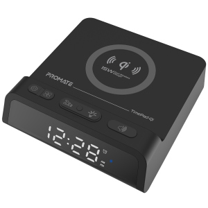 Настільний годинник-будильник Promate TimePad-Qi з бездротовою зарядкою 15 Вт Black (timepad-qi.black) в Черкасах