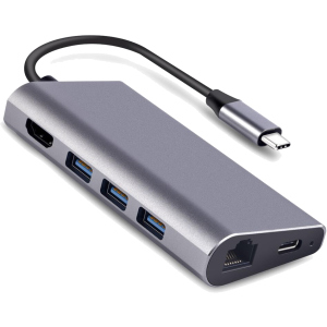 USB-хаб Dynamode USB3.1 Type-C to HDMI + 3хUSB3.0 + Gigabit LAN + USB Type-C Charging + SD/MicroSD до 4K HD 3840x2160 (Dock-USB-TypeC-HDMI-USB3.0-RJ45) ТОП в Черкасах