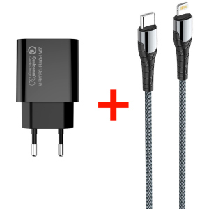 Мережевий зарядний пристрій СolorWay Power Delivery USB Type-C (20W) V2 + Кабель Type-C-Apple Lightning (PD 30W) 3.0А 1 м (CW-CHS026PD-BK/CBPDCL033-GR) в Черкасах