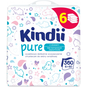 Влажные салфетки для младенцев и детей Kindii Pure 6х60 шт (5900095023654) лучшая модель в Черкассах