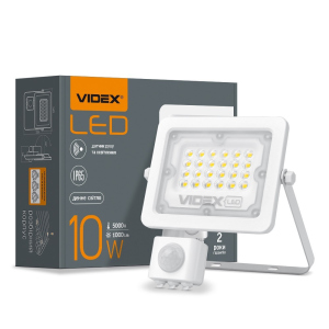 хорошая модель LED прожектор VIDEX F2e 10W 5000K с датчиком движения и освещенности