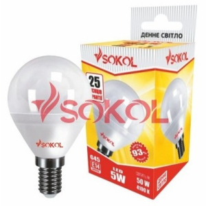 Набор 10 шт. LED лампа SOKOL G45 5.0W 220В E14 4100К ТОП в Черкассах