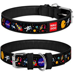 Нашийник для собак шкіряний Collar WAUDOG Design з QR паспортом, малюнок "NASA", L, Ш 25 мм, Дл 38-49 см (0025-0047-01) надійний