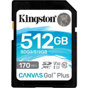 Kingston SDXC 512GB Canvas Go! Plus Class 10 UHS-I U3 V30 (SDG3/512GB) лучшая модель в Черкассах