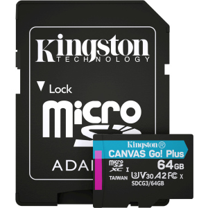 Kingston MicroSDXC 64GB Canvas Go! Plus Class 10 UHS-I U3 V30 A2 + SD-адаптер (SDCG3/64GB) надежный