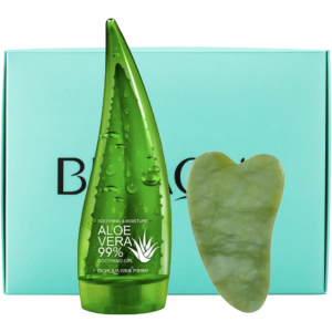 Набір BioAqua Гель для обличчя Aloe Vera 99% Зволожуючий 190 мл + Нефритовий масажер-скребок для обличчя Гуаша (2000000223391) в Черкасах