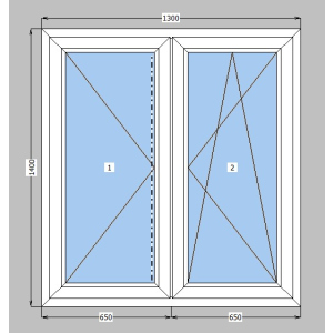 Окно металлопластиковое Brokelman 58 mm 2-створчатое поворотно-откидное, поворотное, фурнитура Vorne, 1300х1400 мм, белое в Черкассах