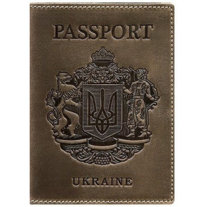 Новий Обкладинка для паспорта шкіряна з українським гербом BlankNote BN-OP-UA-o Темно-коричнева ТОП в Черкасах