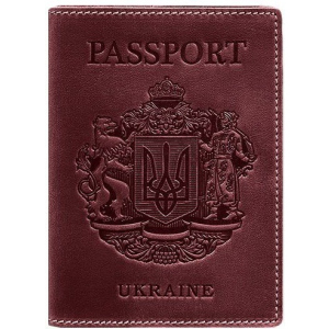 Обкладинка для паспорта шкіряна з українським гербом BN-OP-UA-vin Бордова краща модель в Черкасах