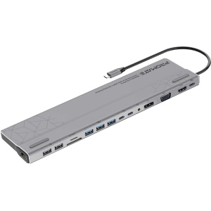 Док-станція 15-в-1 Promate BaseLink-Pro USB-C PD/HDMI/VGA/DisplayPort/3xUSB 3.1/2xUSB-C 3.1/2xUSB 2.0/RJ45/SD/MicroSD/AUX 3.5 mm Gray (baselink-pro.black) в Черкасах