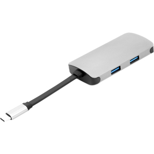 USB-хаб PowerPlant Type-C - HDMI 4K, USB 3.0, USB Type-C, RJ45 Grey (CA911691) в Черкасах