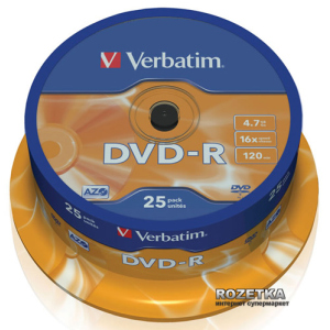 Verbatim DVD-R 4,7 GB 16x Cake 25 шт (43522) лучшая модель в Черкассах