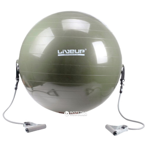 М'яч для фітнесу LiveUP із еспандером 65 см Green (LS3227) ТОП в Черкасах