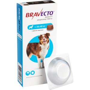 Жевательная таблетка Bravecto (Бравекто) от блох и клещей для собак 20 - 40 кг (8713184146533)