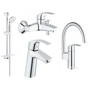 Набор смесителей GROHE Eurosmart 123248MK + кухонный смеситель (23324001 + 33300002 + 27926000 + 33202002) лучшая модель в Черкассах