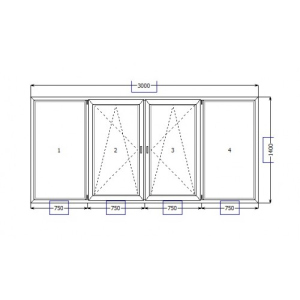 Окно металлопластиковое Brokelman 1400х3000 мм с двумя активными створками ТОП в Черкассах