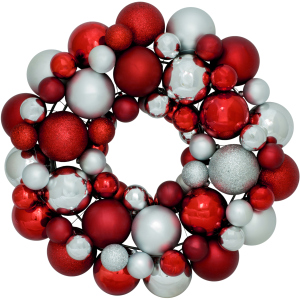 Венок декоративный Jumi с елочных пластиковых шариков 34 см Красно-серебристый (5900410379183) ТОП в Черкассах