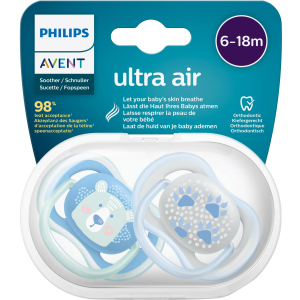 Пустушка ортодонтична Philips AVENT Ultra Air з декором для хлопчиків 6-18 міс 2 шт (SCF085/03) ТОП в Черкасах