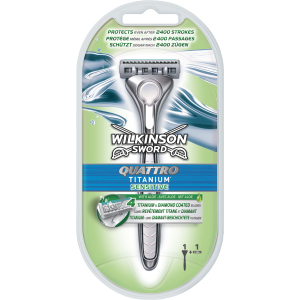 Бритва для бритья Wilkinson Sword Quattro Titanium Sensitive 2 картриджа (4027800536269) лучшая модель в Черкассах