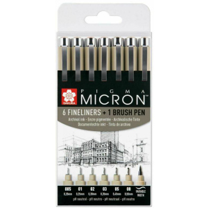 Набор линеров Sakura Pigma Micron 6 шт + Pigma Brush в подарок Sakura (8712079397975) рейтинг