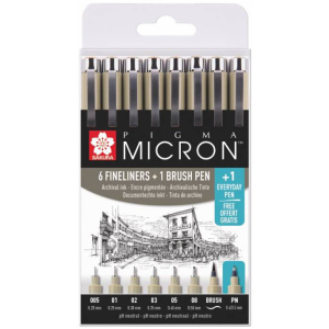 Набор линеров Sakura Pigma Micron 6 шт 1 линер-кисть Pigma Brush + Pigma Micron PN в подарок (8712079421731) в Черкассах