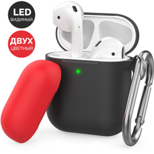 Двоколірний Силіконовий чохол AhaStyle з карабіном для Apple AirPods Black red (AHA-01460-BBR) в Черкасах