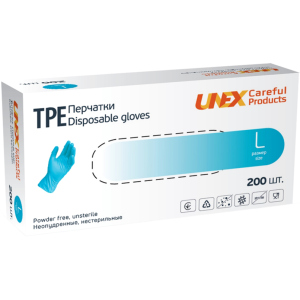 Перчатки TPE Unex Medical Products неопудренные нестерильные размер L 200 шт. — 100 пар Голубые (77-47-1) в Черкассах