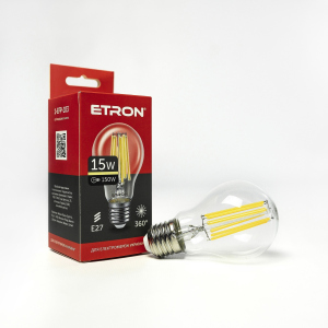 LED лампа ETRON Filament 1-EFP-103 A60 15W 3000K E27 краща модель в Черкасах