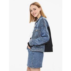 Джинсова куртка Bershka XAZ238714DCAQ XS Синя з чорним (DD8000004775050) ТОП в Черкасах