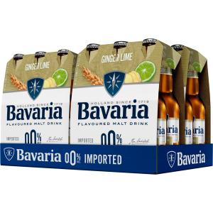 Упаковка напитка солодового газированного безалкогольного Bavaria malt Ginger Lime светлое фильтрованное 0% 0.33 л х 24 шт (8714800036252)