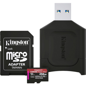 Kingston MicroSDXC 256GB Canvas React Plus Class 10 UHS-II U3 ​​​​V90 A1 + адаптер SD + USB-кардрідер (MLPMR2/256GB) в Черкасах