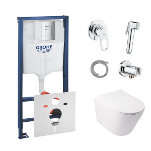 Комплект инсталляция Grohe Rapid SL 38772001 + унитаз с сиденьем Qtap Swan QT16335178W + набор для гигиенического душа со смесителем Grohe BauLoop 111042 ТОП в Черкассах