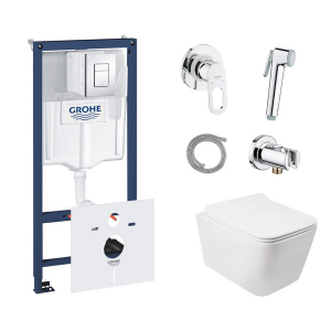 Комплект инсталляция Grohe Rapid SL 38827000 + унитаз с сиденьем Qtap Crow QT05335170W + набор для гигиенического душа со смесителем Grohe BauLoop 111042 в Черкассах