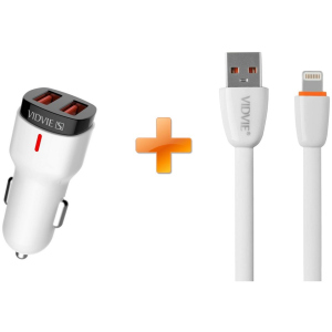 Автомобільний зарядний пристрій Vidvie CC06 2USB 2.4A + Lightning cable White ТОП в Черкасах