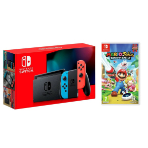 Nintendo Switch Neon blue/red - Обновлённая версия + Игра Mario and Rabbids Kingdom Battle лучшая модель в Черкассах