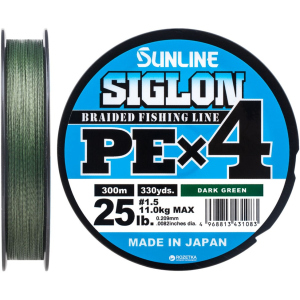 Шнур Sunline Siglon PE х4 300 м # 1.5/0.209 мм 11 кг Темно-зелений (16580948) в Черкасах