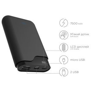 УМБ Ergo 7500 mAh Type-C Rubber Black (LI-U3) лучшая модель в Черкассах