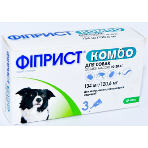 Краплі від бліх та кліщів KRKA Фіприст Комбо на холку 3 піпетки по 1,34 мл для собак масою тіла 10-20 кг (3838989645540) в Черкасах