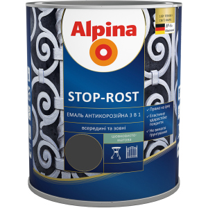 Эмаль Alpina Stop-Rost 3 в 1 Ral 9005 Шелковисто-матовая 0.75 л Черная (948103664)