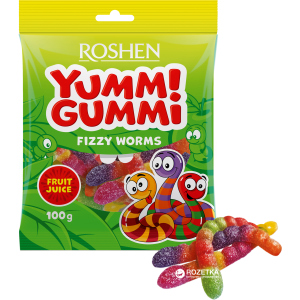 Упаковка цукерок Roshen желейних Yummi Gummi Worms 100 г х 22 шт (4823077622182) ТОП в Черкасах