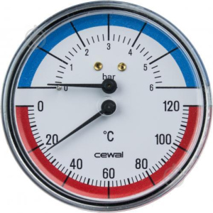 купить Термоманометр для отопления Cewal 4 бара 120 °C (D 80 мм.) фронтальный (91558400)