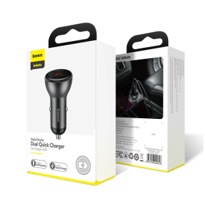 Автомобільне зарядне Baseus Digital Display Dual SCP Quick Charge Car Charger 45W 5A з вольтметром краща модель в Черкасах