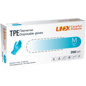 хорошая модель Перчатки одноразовые нестерильные, неопудренные TPE Unex Medical Products размер M 200 шт. — 100 пар Голубые (77-46-1)