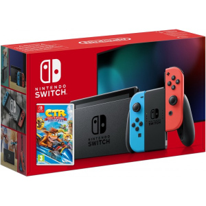 хорошая модель Nintendo Switch Neon Blue-Red (Upgraded version) + Игра Crash Team Racing Nitro-Fueled