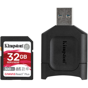 Kingston SDHC 32GB Canvas React Plus Class 10 UHS-II U3 ​​V90 + USB-кардридер (MLPR2/32GB) ТОП в Черкасах